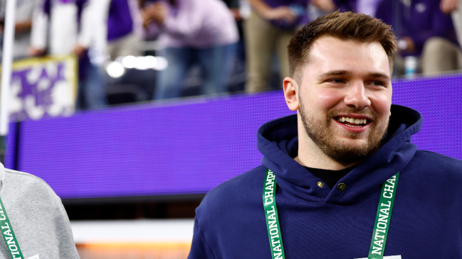 Luka Doncic on the sidelines at a TCU game.