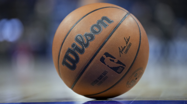 A basketball with an NBA logo.