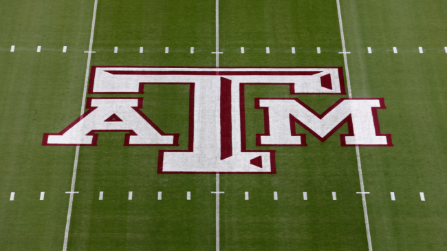 A Texas A&M logo at midfield.