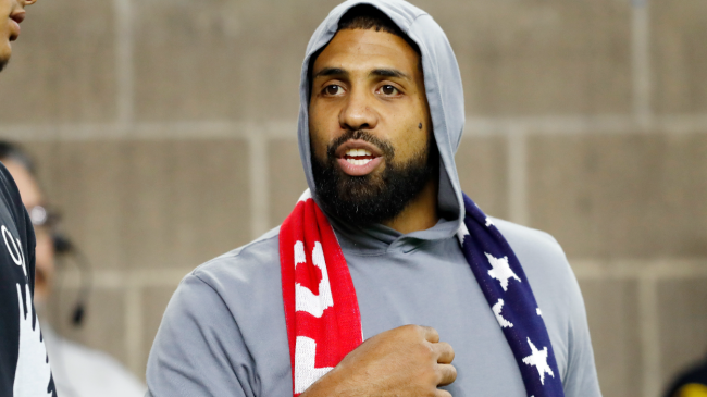 Arian Foster attends a soccer game.