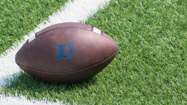 A Duke logo on a football.