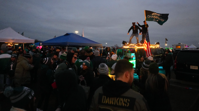 Philadelphia Eagles fans tailgate for the playoffs.