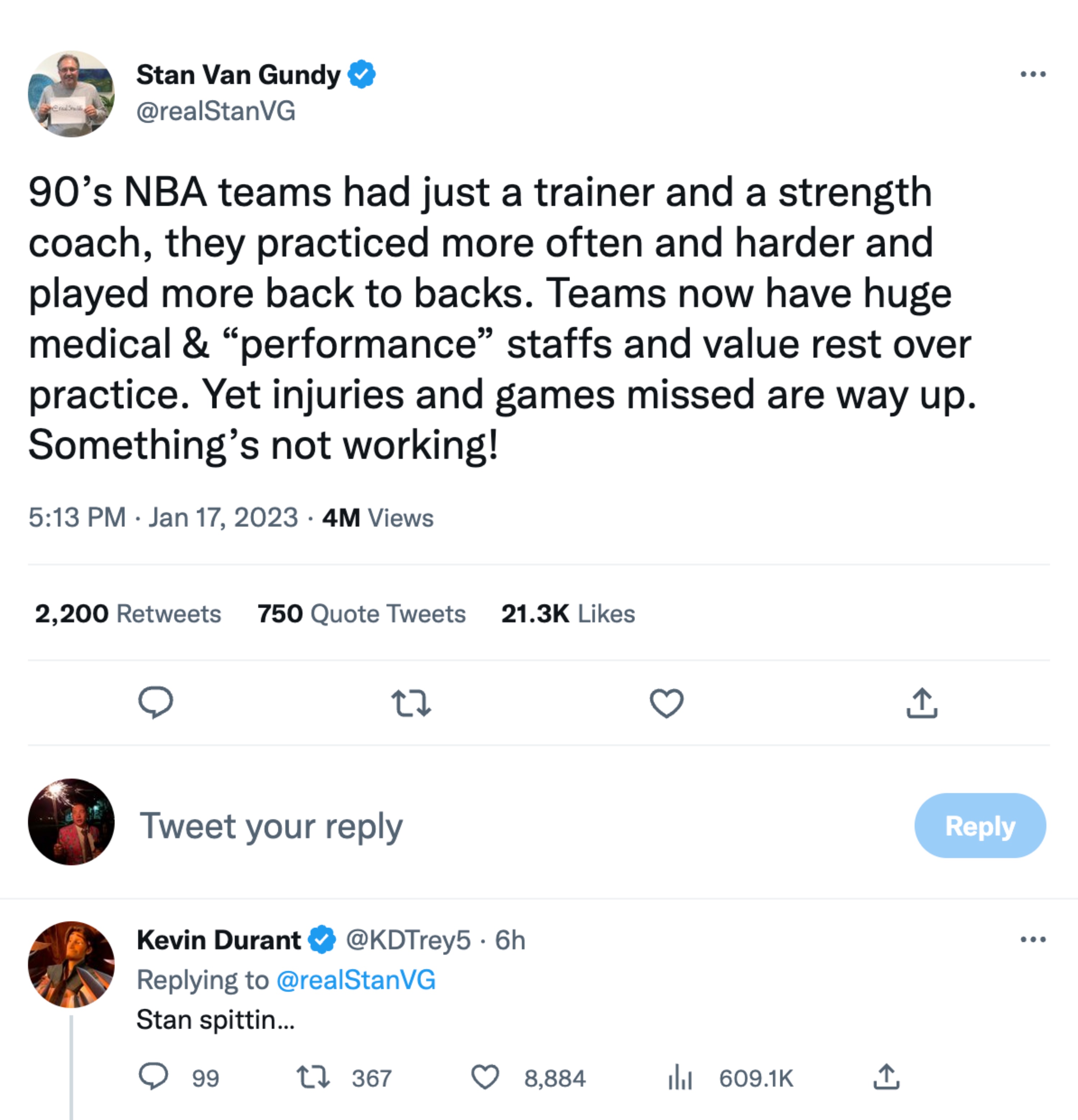 Stan Van Gundy and Kevin Durant twitter exchange