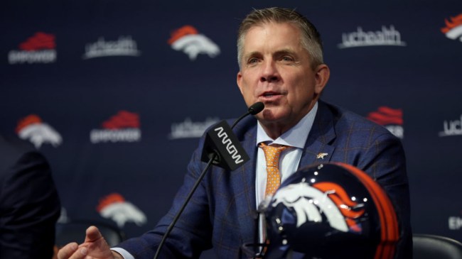Sean Payton at his introductory press conference with the Denver Broncos