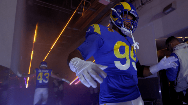 Aaron Donald walks out of the tunnel.