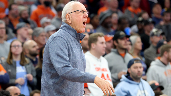 Jim Boeheim coaches from the sidelines.