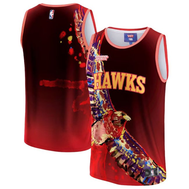 Colorful NBA Atlanta Hawks jersey designed by streetwear designer KidSuper