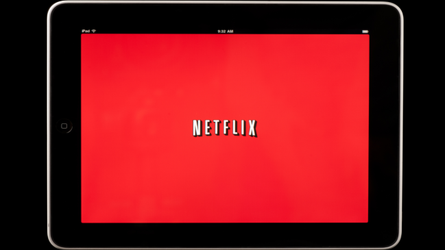 A Netflix logo on a screen.