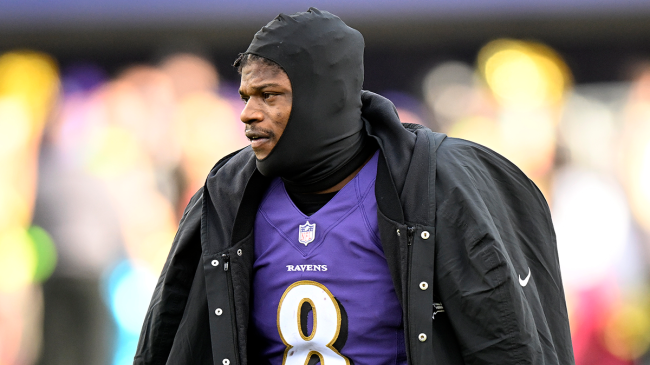 Ravens QB Lamar Jackson wearing a jacket