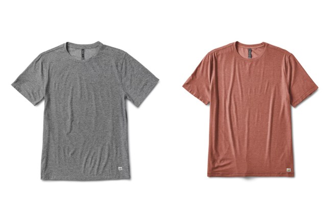 Vuori Strato T-Shirt in Heather Grey and Copper Heather colors