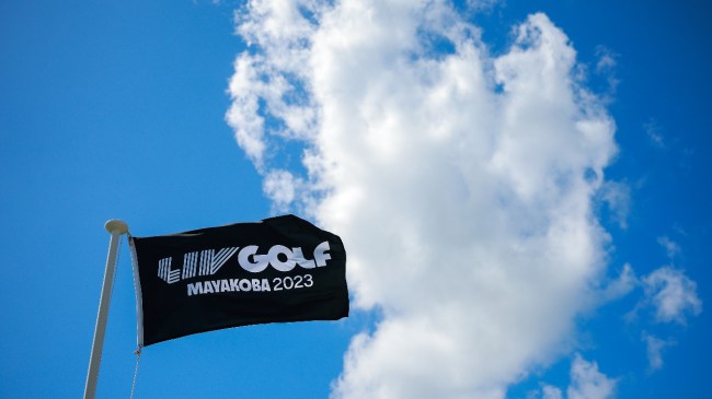 A LIV Golf logo on a flag.