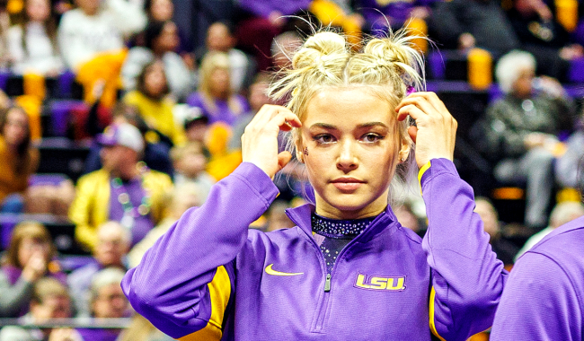 Olivia Dunne during gymnastics meet ChatGPT LSU