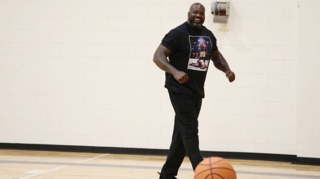 Shaquille O'Neal on a basketball court