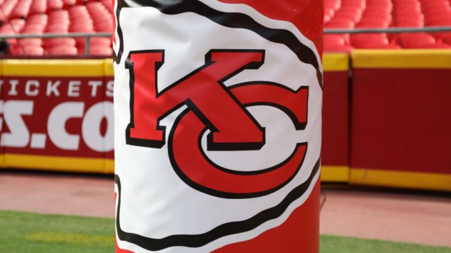 The Kansas City Chiefs logo on a field goal post