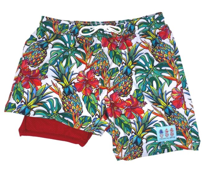 Tropical Bros Ultimate Swim Shorts in Pineapple Vibes decal