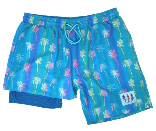 Tropical Bros Ultimate Swim Shorts in Tahiti Palms decal