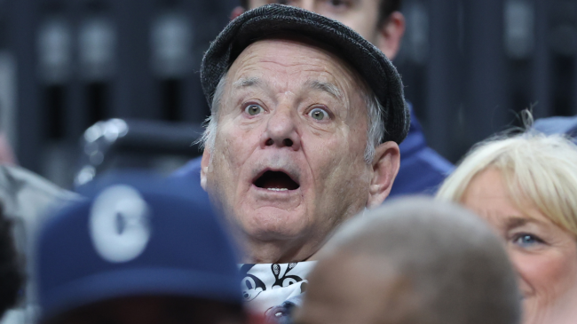 Bill Murray reacts to a play in the UCONN vs. Arkansas NCAA Tournament game.