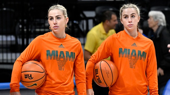 The Cavinder twins get ready for a Miami basketball game.