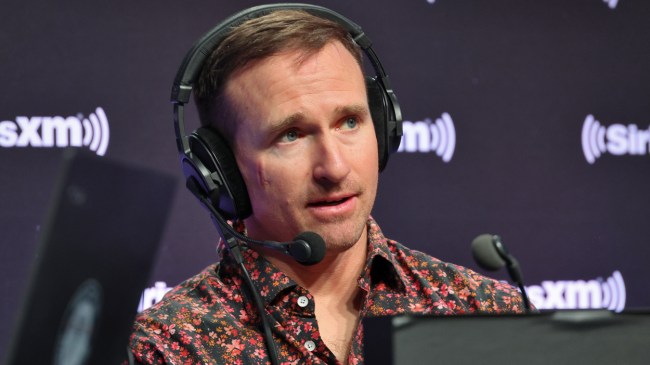 Drew Brees gives a radio interview.