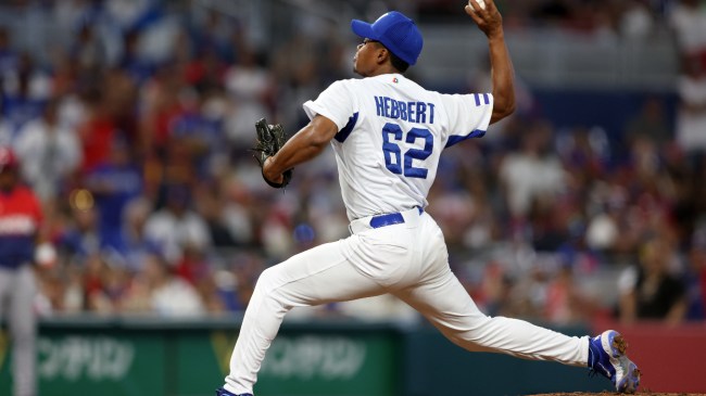 Duque Hebbert throws a pitch in the World Baseball Classic.