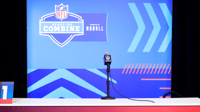 An empty podium at the NFL Combine.