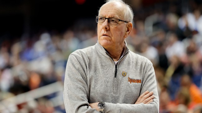 Jim Boeheim looks on from the sidelines.
