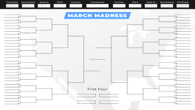 An unfilled March Madness bracket.