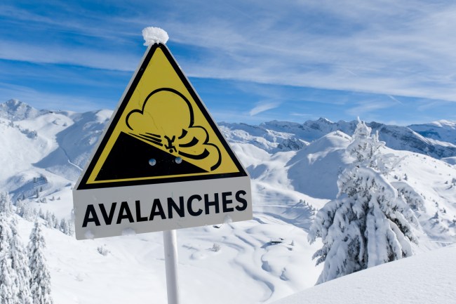 Avalanche sign in winter Alps