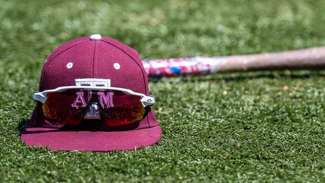 A Texas A&M logo on a baseball hat.
