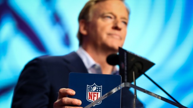 NFL Commissioner Roger Goodell at the podium of the NFL draft