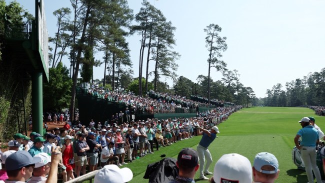 The Masters crowd looks on at a practice round