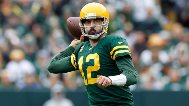 Aaron Rodgers throwing a pass