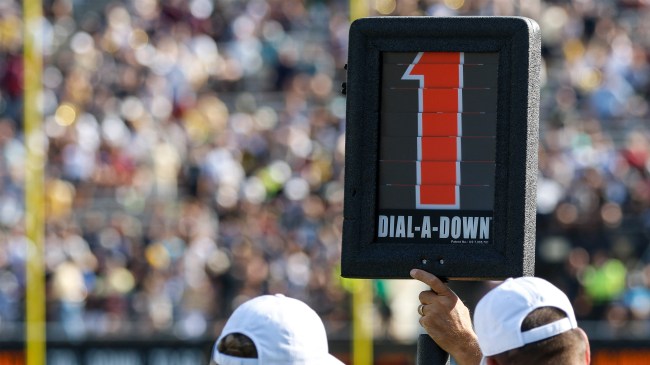 First down marker sign in a college football game