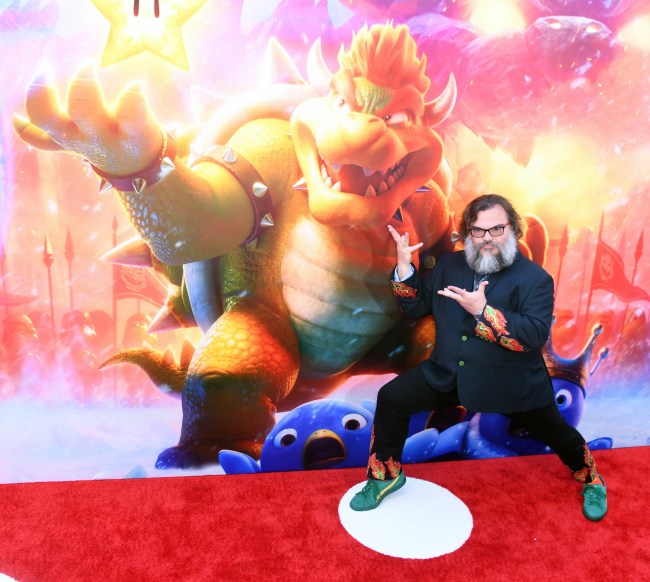 Jack Black on the red carpet at the premiere of the Super Mario movie, where he plays the voice of Bowser