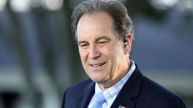 Jim Nantz sets up to cover the Masters.
