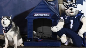 UConn’s Husky Mascot Jonathan The XIV Receives A Hero’s Welcome At The Airport
