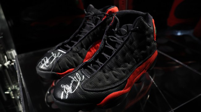 Pair of Air Jordan 13 sneakers signed by Michael Jordan