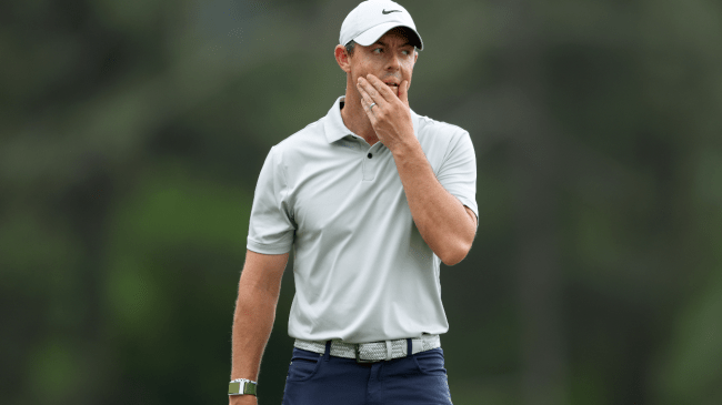 Rory McIlroy reacts to a shot at the Masters.
