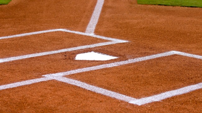 A view of the batter's box on a baseball field.
