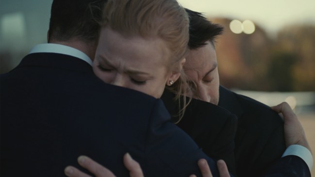 Characters hugging on HBO's Succession