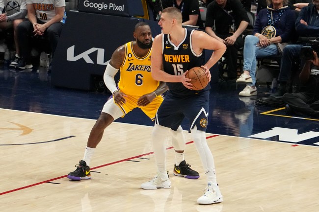 Lebron guarding Jokic in the NBA Western Conference Finals