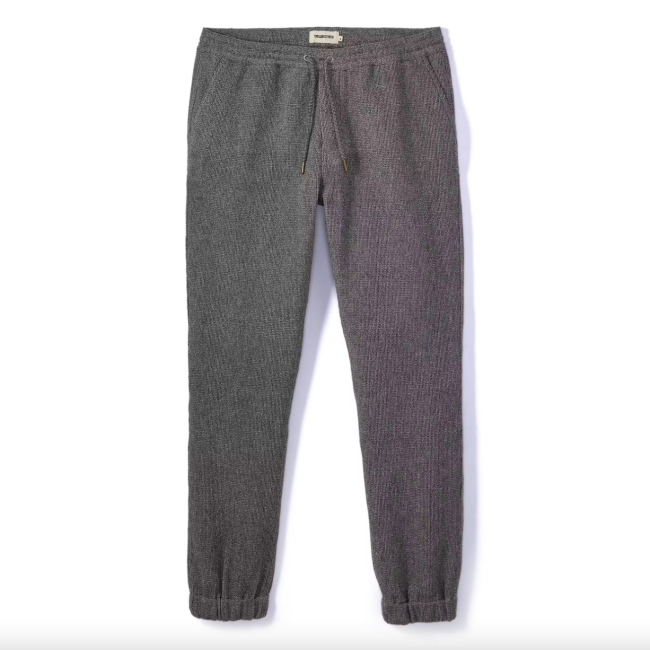 Taylor Stitch Apres Pant Exclusive in Charcoal Heather Waffle; shop joggers and athleisure on sale at Huckberry