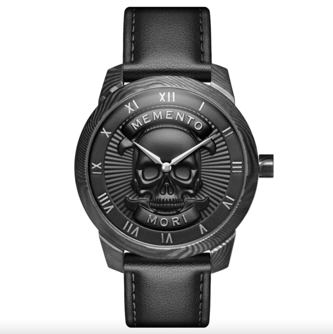 Lucleon Memento Mori Black Damascus Steel Skull Watch available at Trendhim