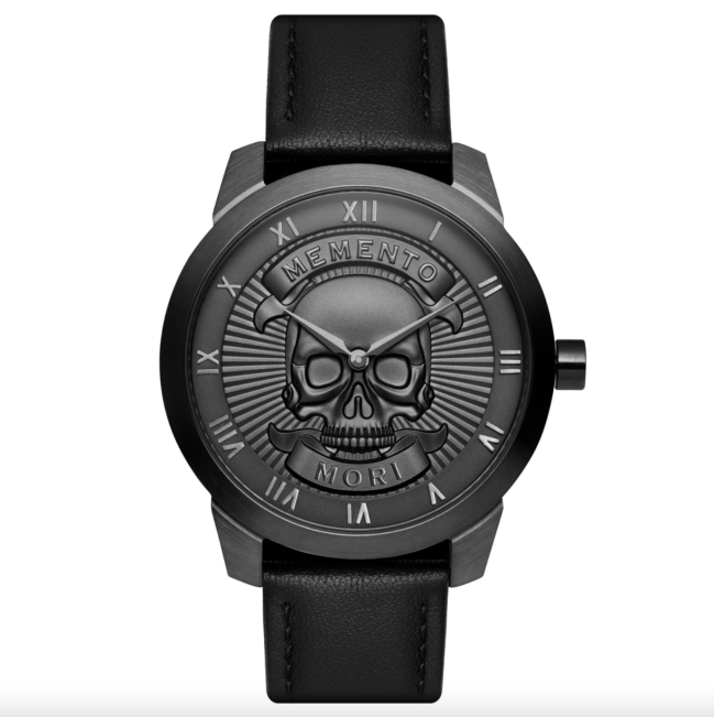 Lucleon Memento Mori Black & Gunmetal Skull Watch with Black Leather Strap available at Trendhim