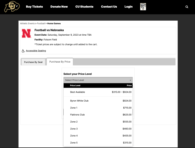 Colorado-Nebraska football ticket prices