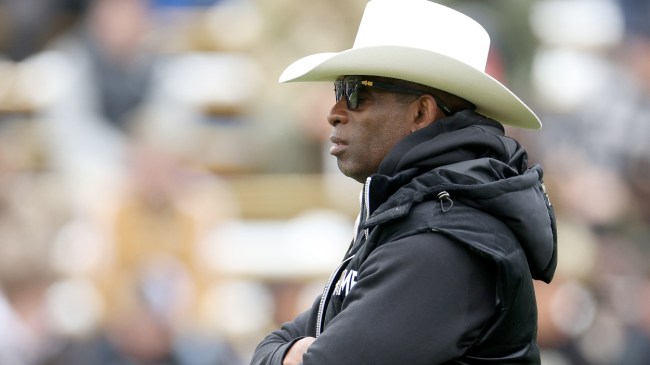 Deion Sanders looks on during the Colorado spring game.