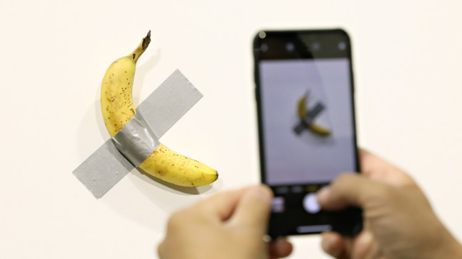 Comedian, the modern art piece of a banana duct taped to a wall at Art Basel