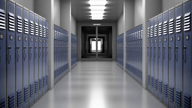 Lockers in high school hallway
