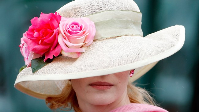 Woman wearing a hat with roses at the Kentucky Derby