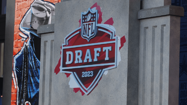 An NFL Draft logo in Kansas City.